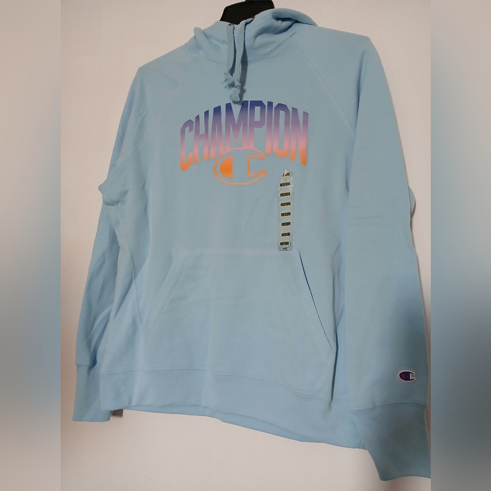 Champion Candid Blue Fleece Pullover Hoodie with Gradient Logo Size Medium - Picture 1 of 10